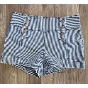 21 Denim Nautical Sailor Shorts Crosby Style Double Button Striped Sz. 28